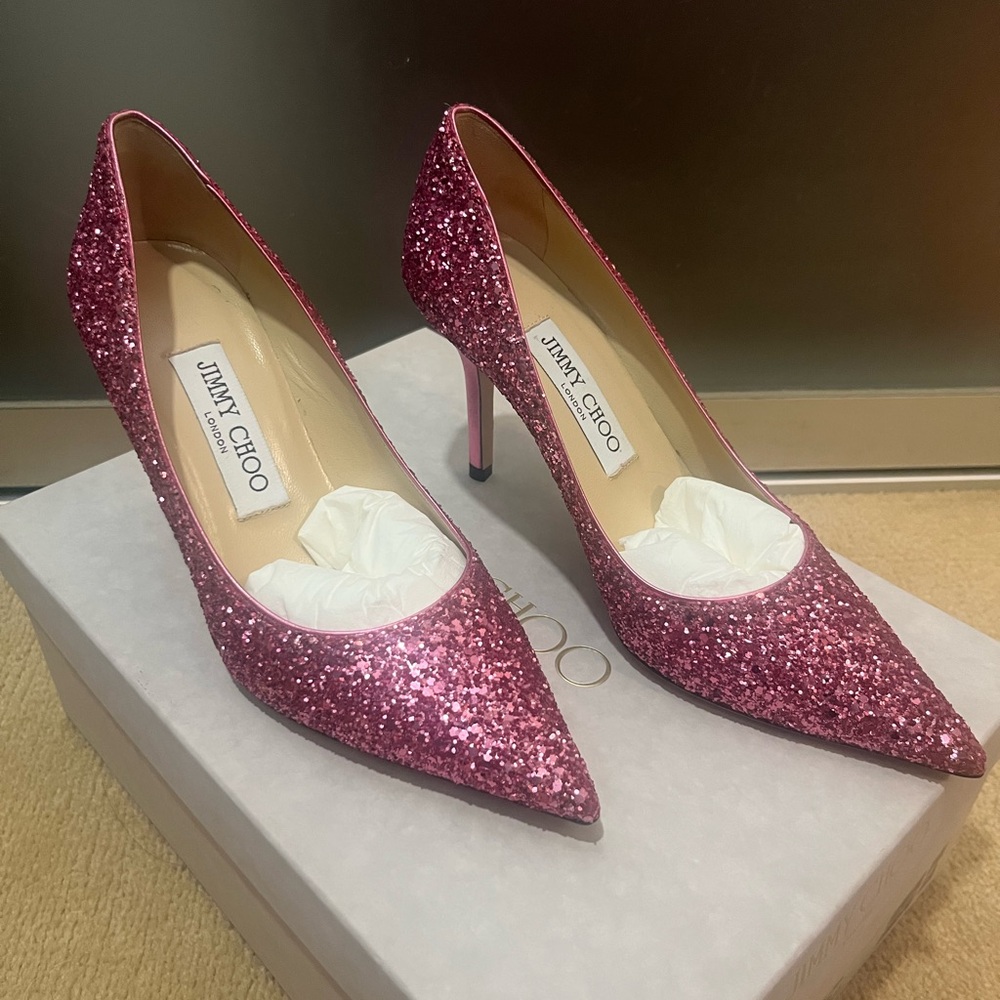 Jimmy Choo Pink Glitter Pumps